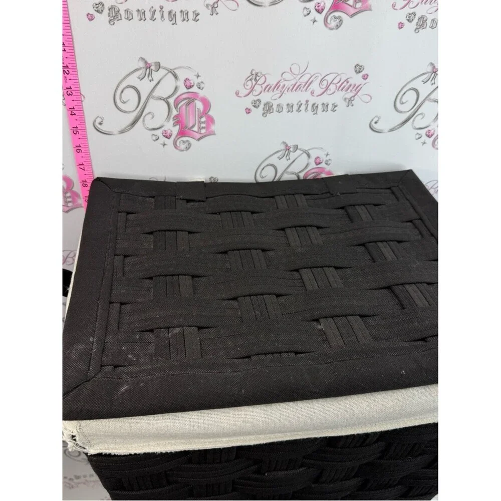 Laundry basket storage braided Woven Storage Basket with Cream Liner - Black